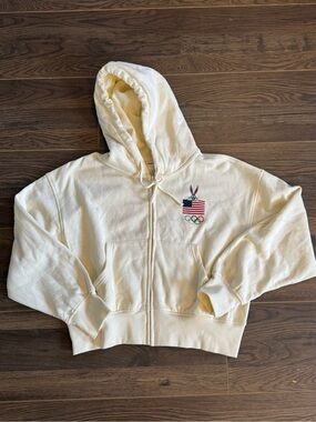 2024 Looney Tunes x Team USA Cream Full Zip-up Hoodie with Embroidered Rings